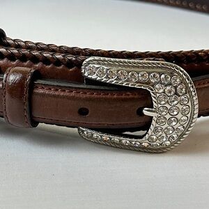 Nocona Rhinestone‎ Buckle Laced Genuine Leather Belt 36